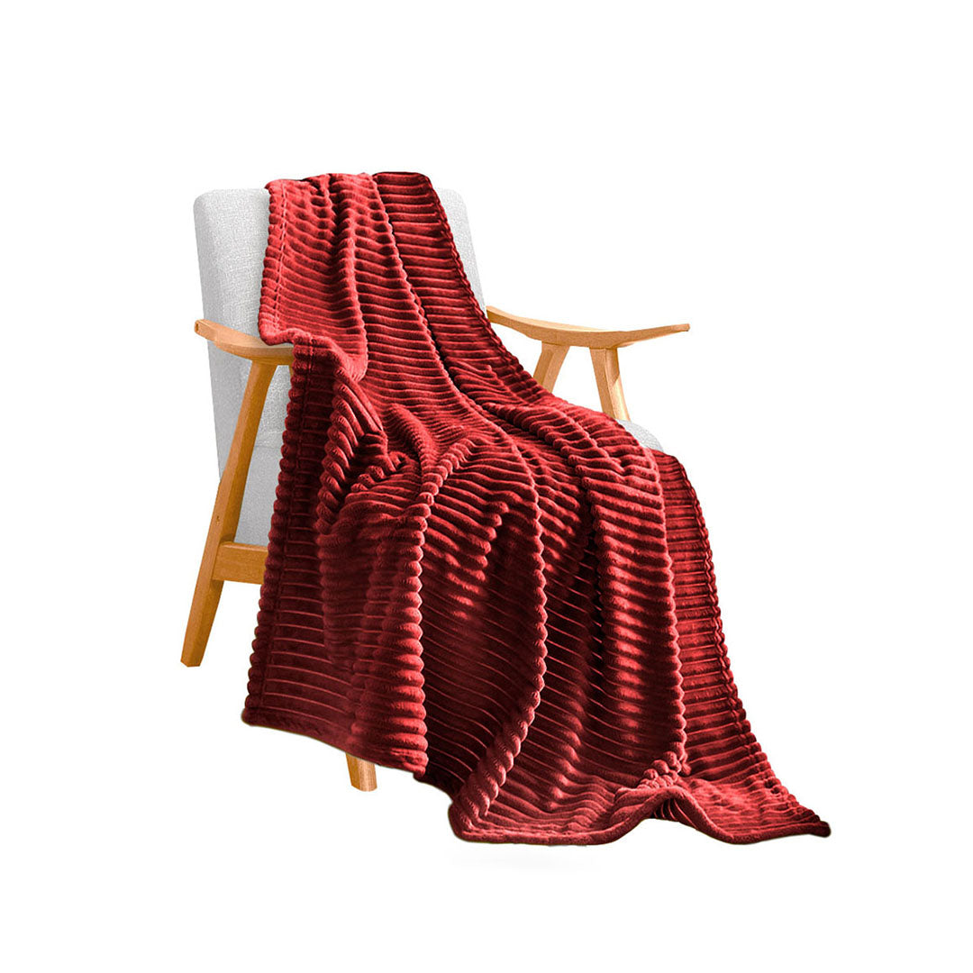 SOGA Burgundy Throw Blanket Warm Cozy Striped Pattern Thin Flannel Coverlet Fleece Bed Sofa Comforter $ 44.50