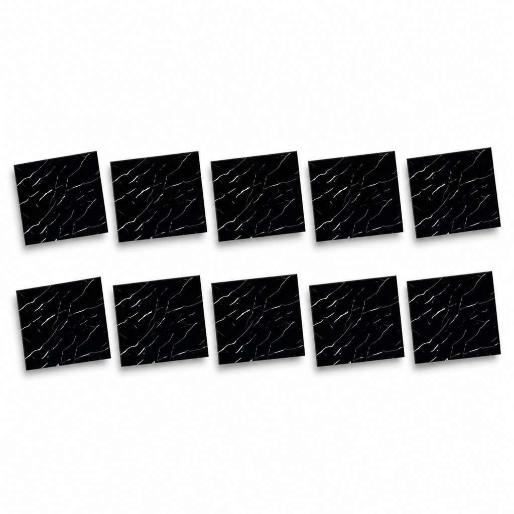 SOGA Peel & Stick Floor and Wall Tiles 60 x 60cm 10 Pack Black Faux Marble