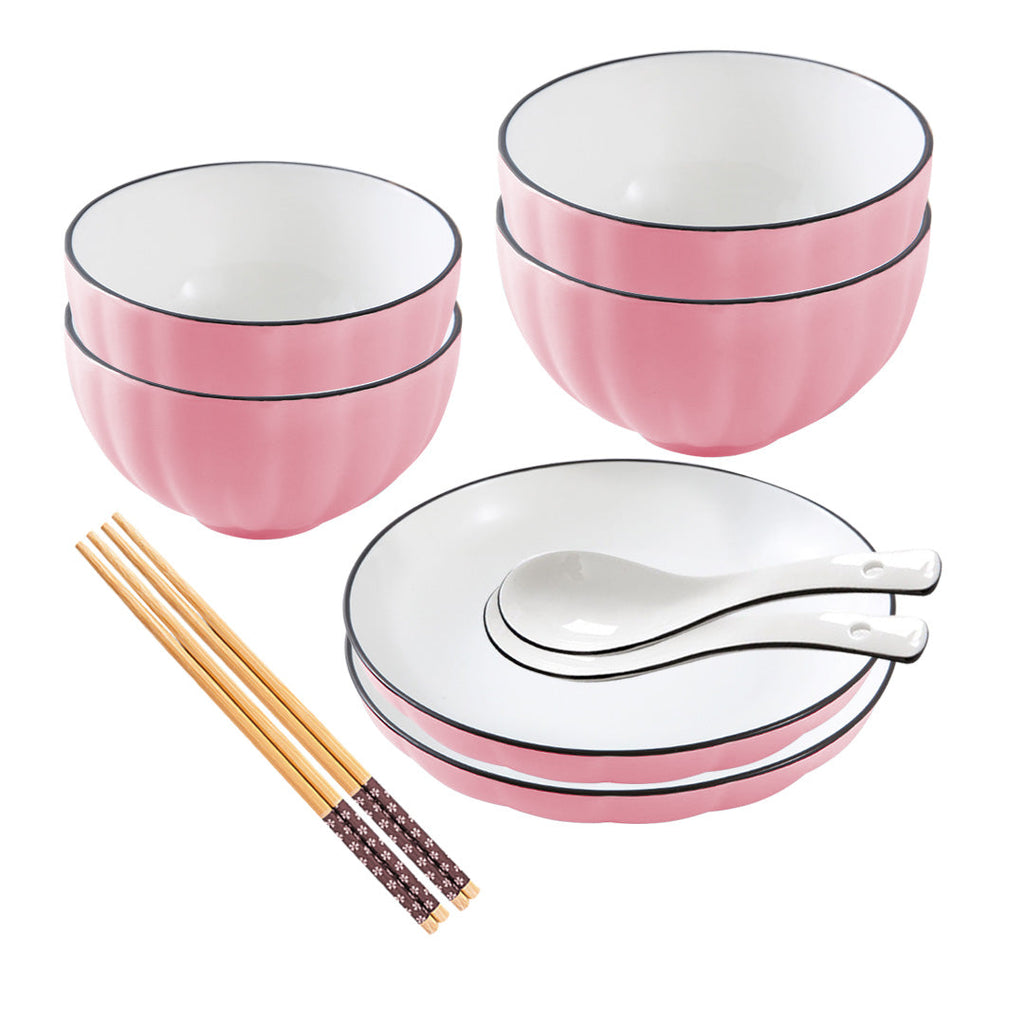 SOGA Pink Japanese Style Ceramic Dinnerware Crockery Soup Bowl Plate Server Kitchen Home Decor Set of 6 $ 54.50