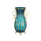 SOGA 51cm Blue Glass Oval Floor Vase with Metal Flower Stand