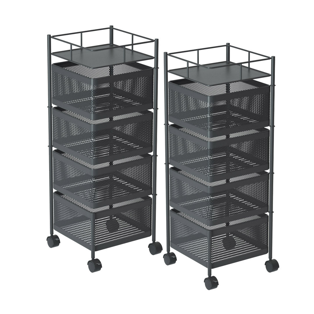 SOGA 2X 4 Tier Steel Square Rotating Kitchen Cart Multi-Functional Shelves Storage Organizer with Wheels