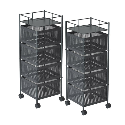 SOGA 2X 4 Tier Steel Square Rotating Kitchen Cart Multi-Functional Shelves Storage Organizer with Wheels