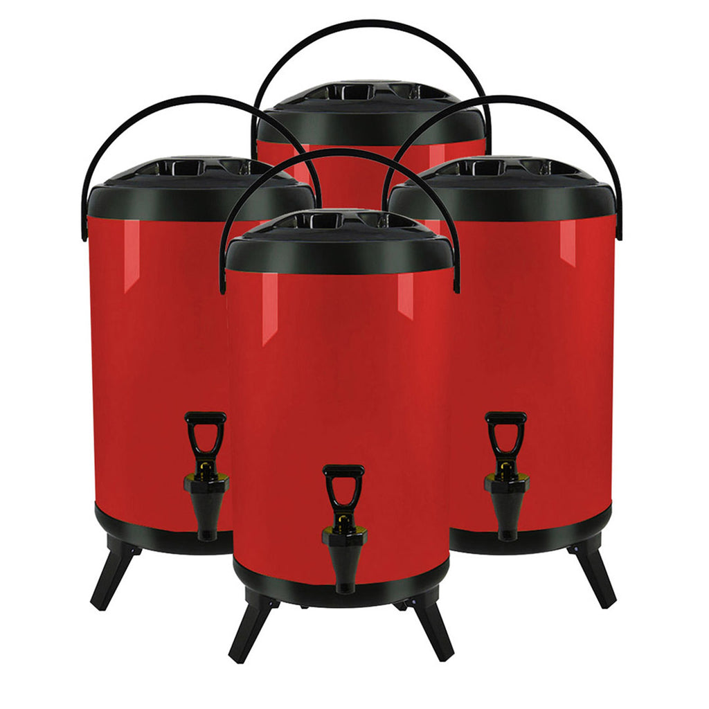 SOGA 4X 16L Stainless Steel Insulated Milk Tea Barrel Hot and Cold Beverage Dispenser Container with Faucet Red