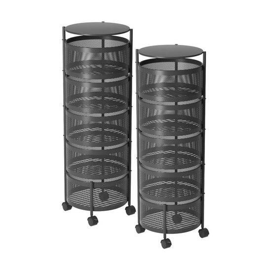 SOGA 2X 5 Tier Steel Round Rotating Kitchen Cart Multi-Functional Shelves Storage Organizer with Wheels