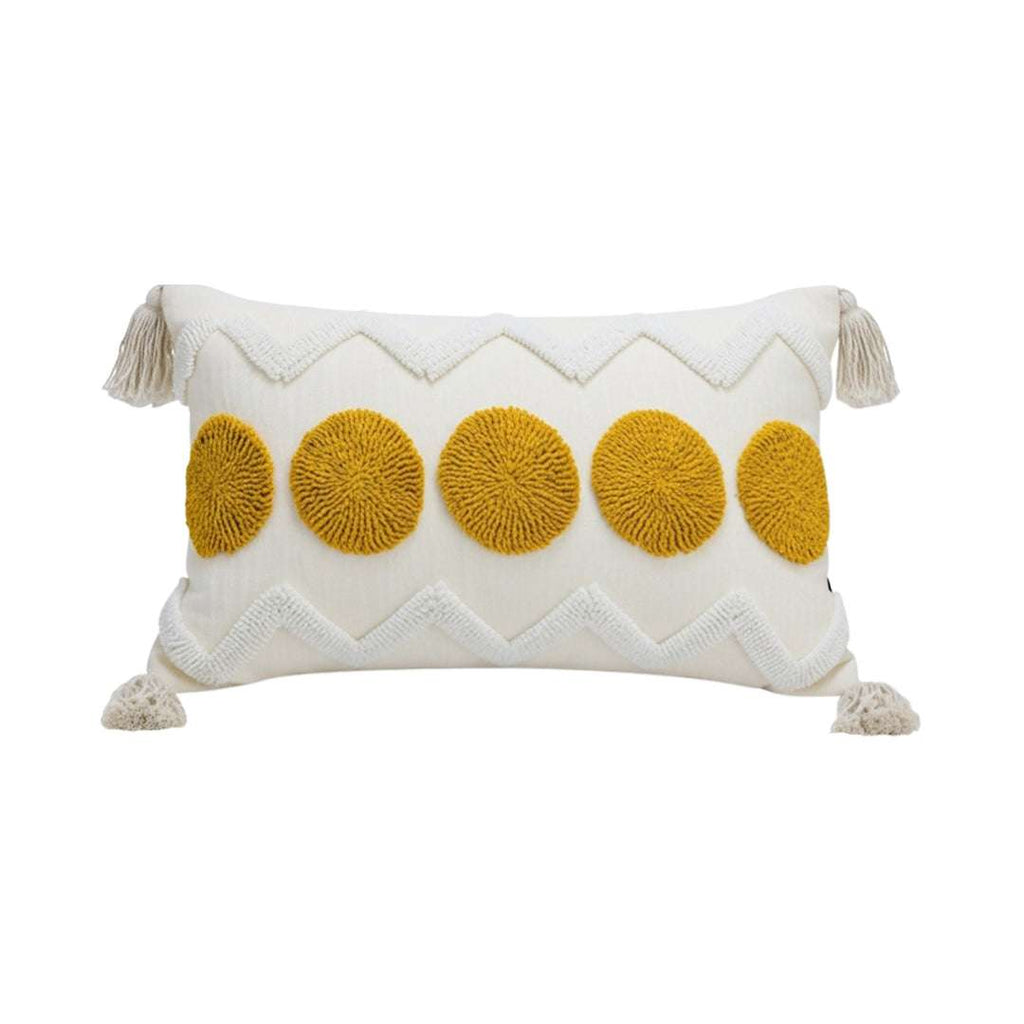 SOGA 30cm Cream Yellow Circle Pom Chevron Tassel Decorative Pillow $ 72