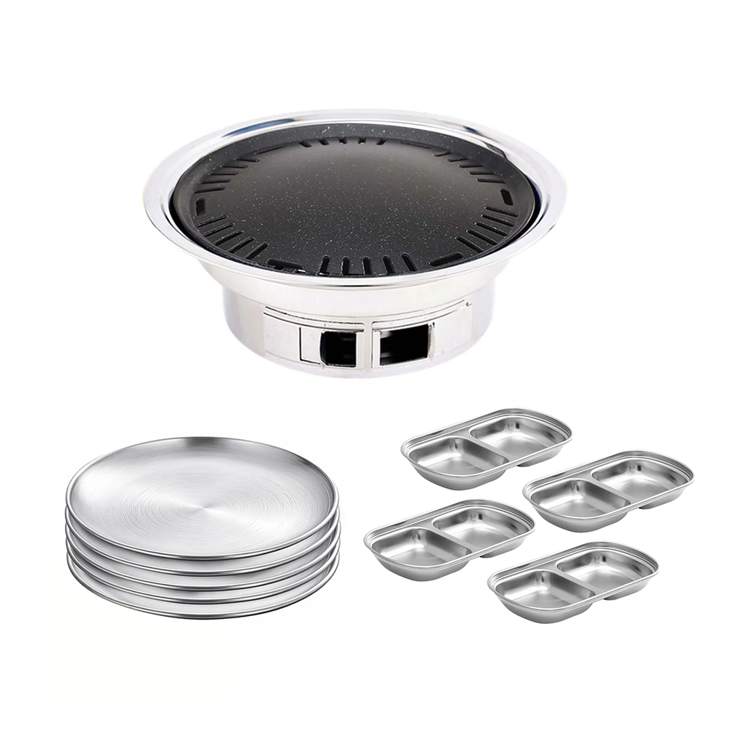 SOGA Kitchenware Bundle – Silver Grilling Plate, Divided Sauce Pan & Portable Charcoal BBQ Grill $ 142