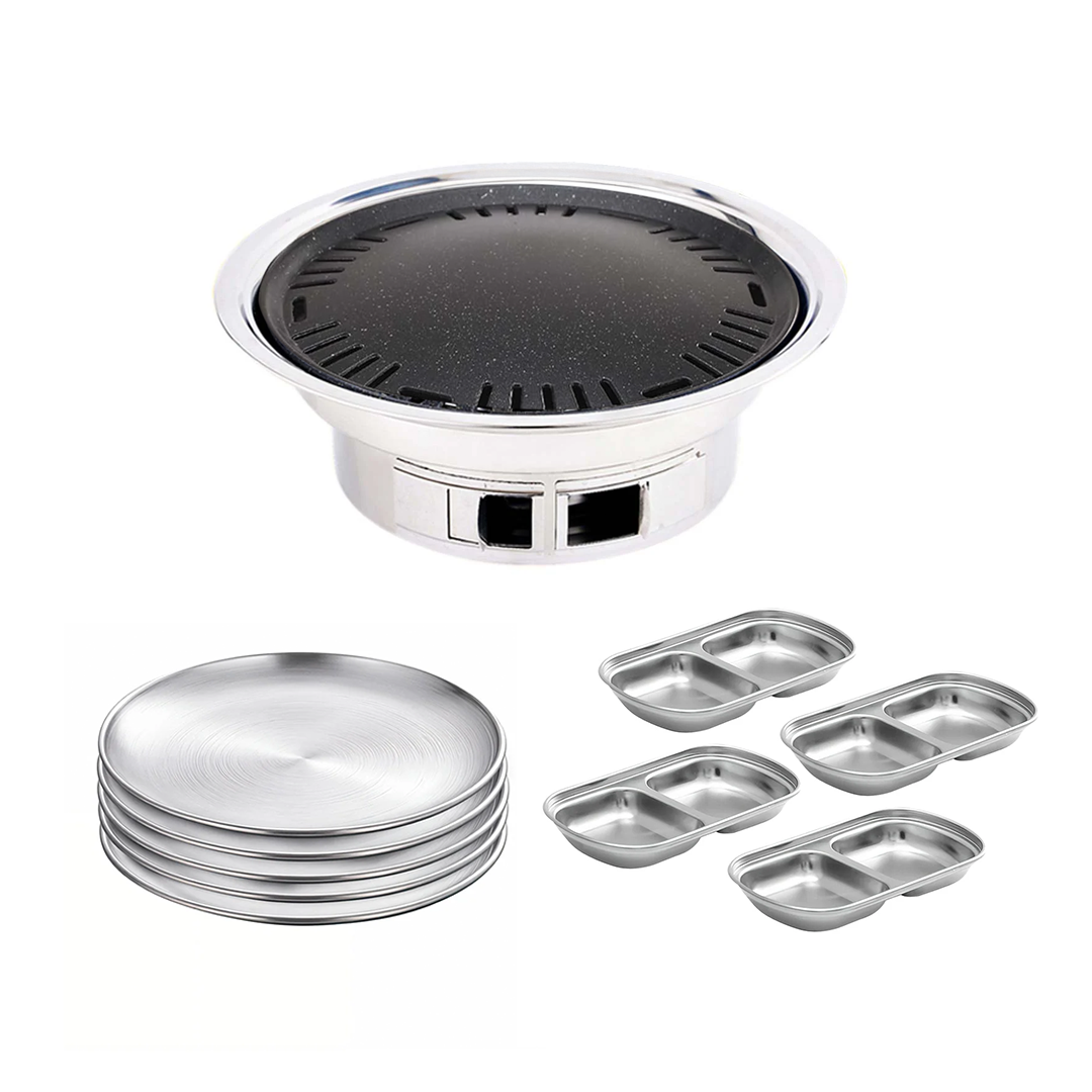 SOGA Kitchenware Bundle – Silver Grilling Plate, Divided Sauce Pan & Portable Charcoal BBQ Grill $ 142