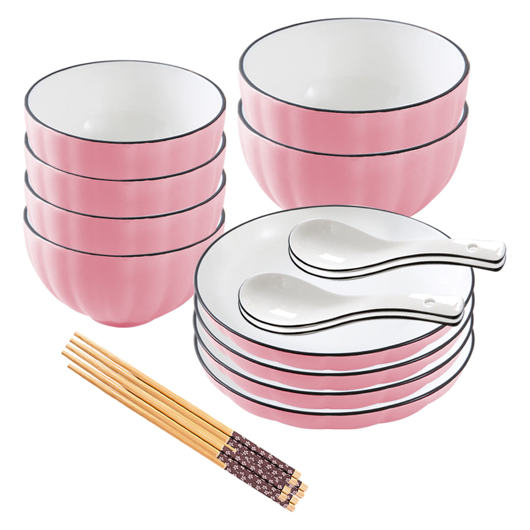 SOGA Pink Japanese Style Ceramic Dinnerware Crockery Soup Bowl Plate Server Kitchen Home Decor Set of 10 $ 68.90