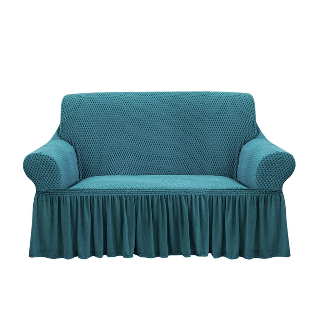 SOGA 2-Seater Blue Sofa Cover with Ruffled Skirt Couch Protector High Stretch Lounge Slipcover Home Decor $ 84.50