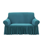 SOGA 2-Seater Blue Sofa Cover with Ruffled Skirt Couch Protector High Stretch Lounge Slipcover Home Decor $ 84.50