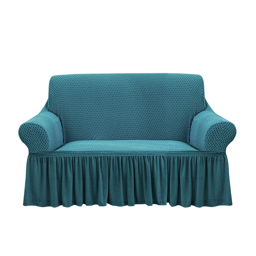 SOGA 2-Seater Blue Sofa Cover with Ruffled Skirt Couch Protector High Stretch Lounge Slipcover Home Decor $ 84.50