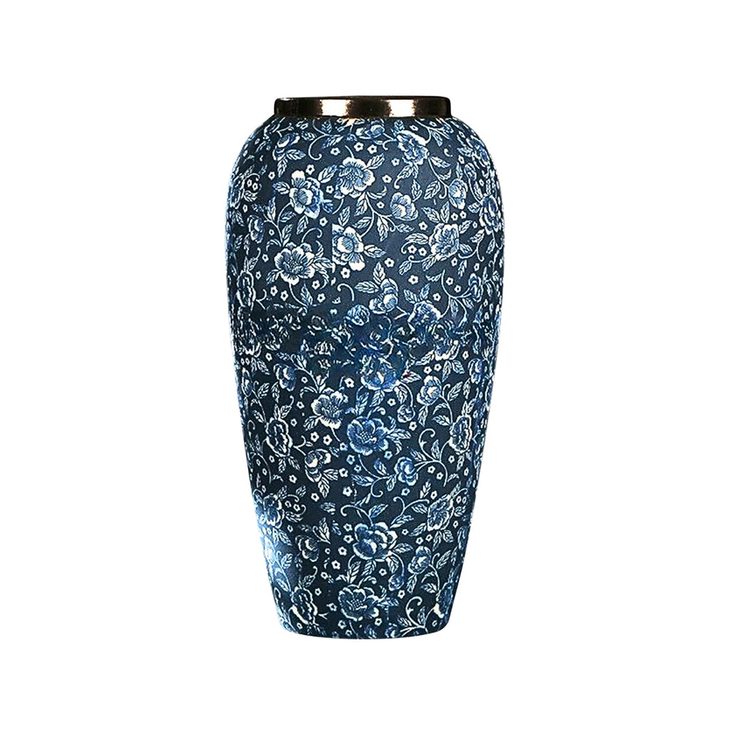 SOGA 35x17cm Blue with White Mini Floral Large Ceramic Flower Vase Elegant Living Room Home Decor