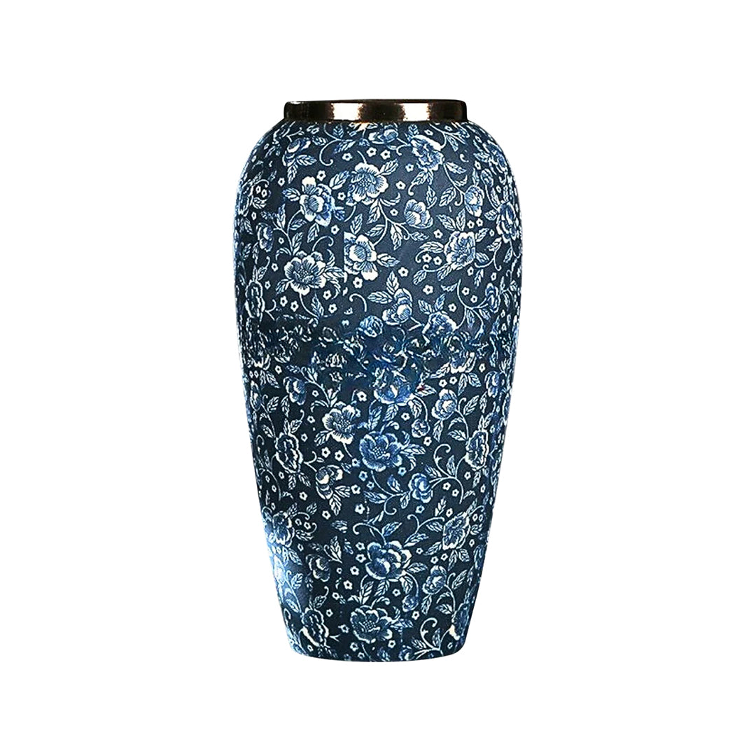 SOGA 35x17cm Blue with White Mini Floral Large Ceramic Flower Vase Elegant Living Room Home Decor