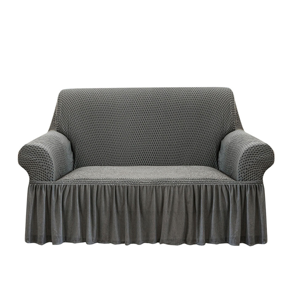 SOGA 2-Seater Grey Sofa Cover with Ruffled Skirt Couch Protector High Stretch Lounge Slipcover Home Decor $ 84.50