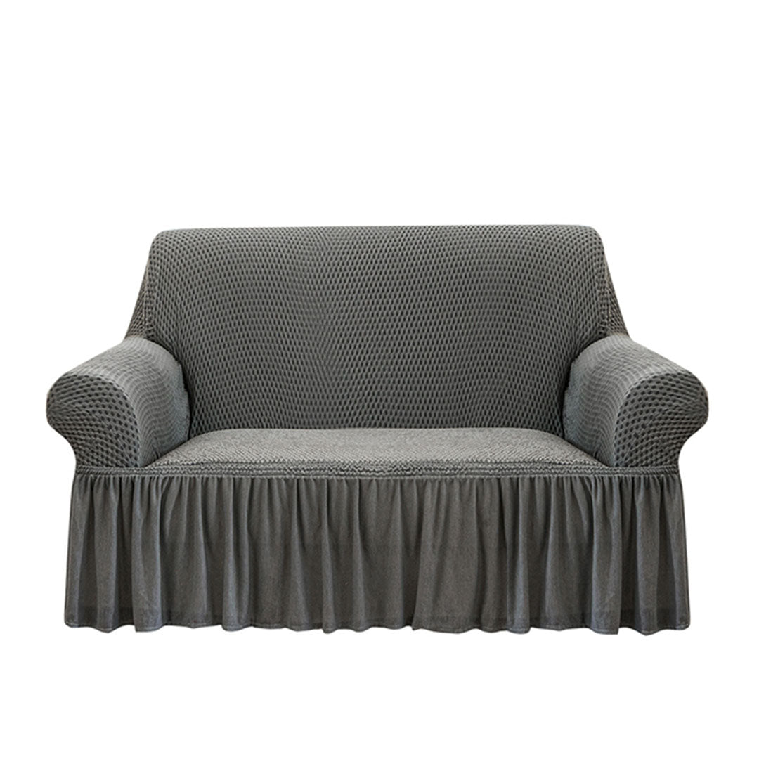 SOGA 2-Seater Grey Sofa Cover with Ruffled Skirt Couch Protector High Stretch Lounge Slipcover Home Decor $ 84.50
