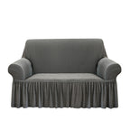 SOGA 2-Seater Grey Sofa Cover with Ruffled Skirt Couch Protector High Stretch Lounge Slipcover Home Decor $ 84.50