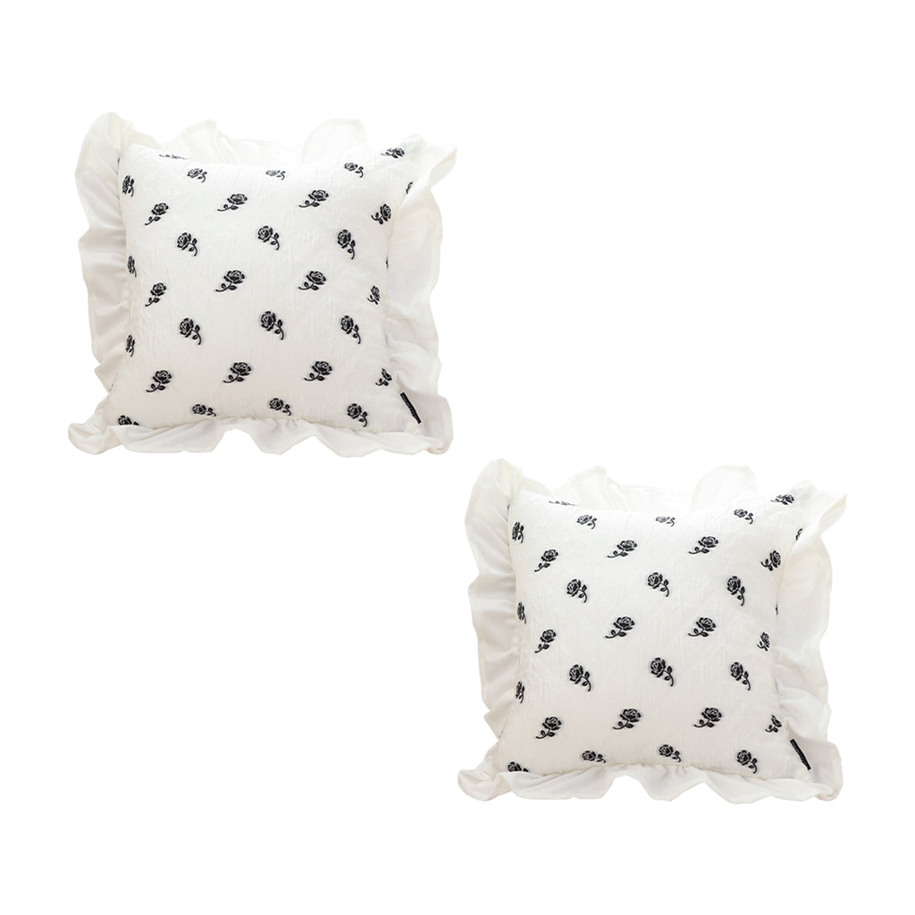 SOGA 2X 45cm Throw Pillow  White Ruffled Square Decorative Cushion for Rose Lovers Cozy Home Decor