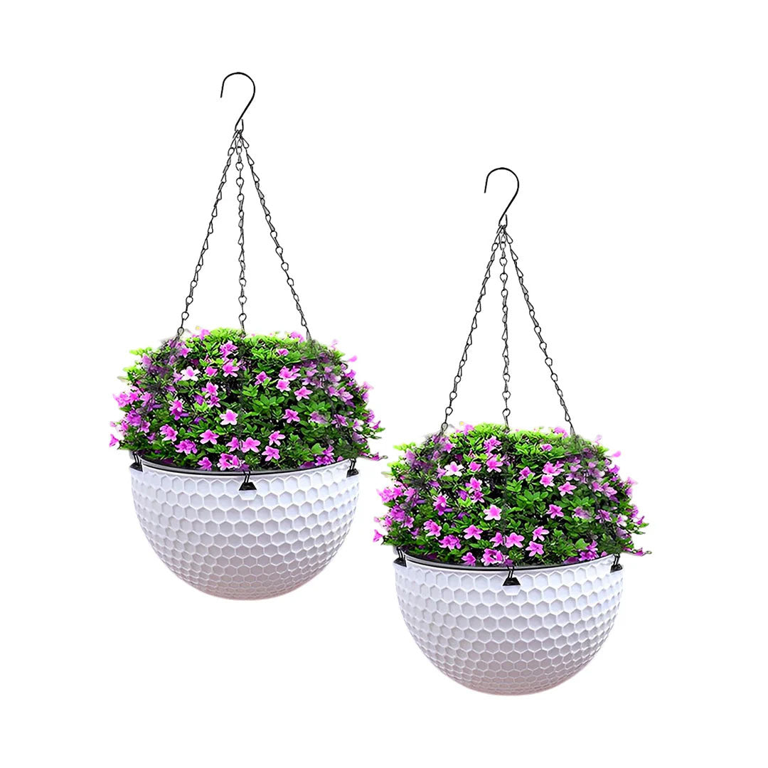 SOGA 2X White Large Hanging Resin Flower Pot Self Watering Basket Planter $ 79.90