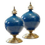 SOGA 2x 38cm Ceramic Oval Flower Vase with Gold Metal Base Dark Blue $ 360.90