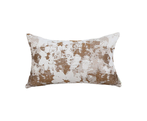 Beige white floral print cushion