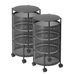 SOGA 2X 3 Tier Steel Round Rotating Kitchen Cart Multi-Functional Shelves Storage Organizer with Wheels