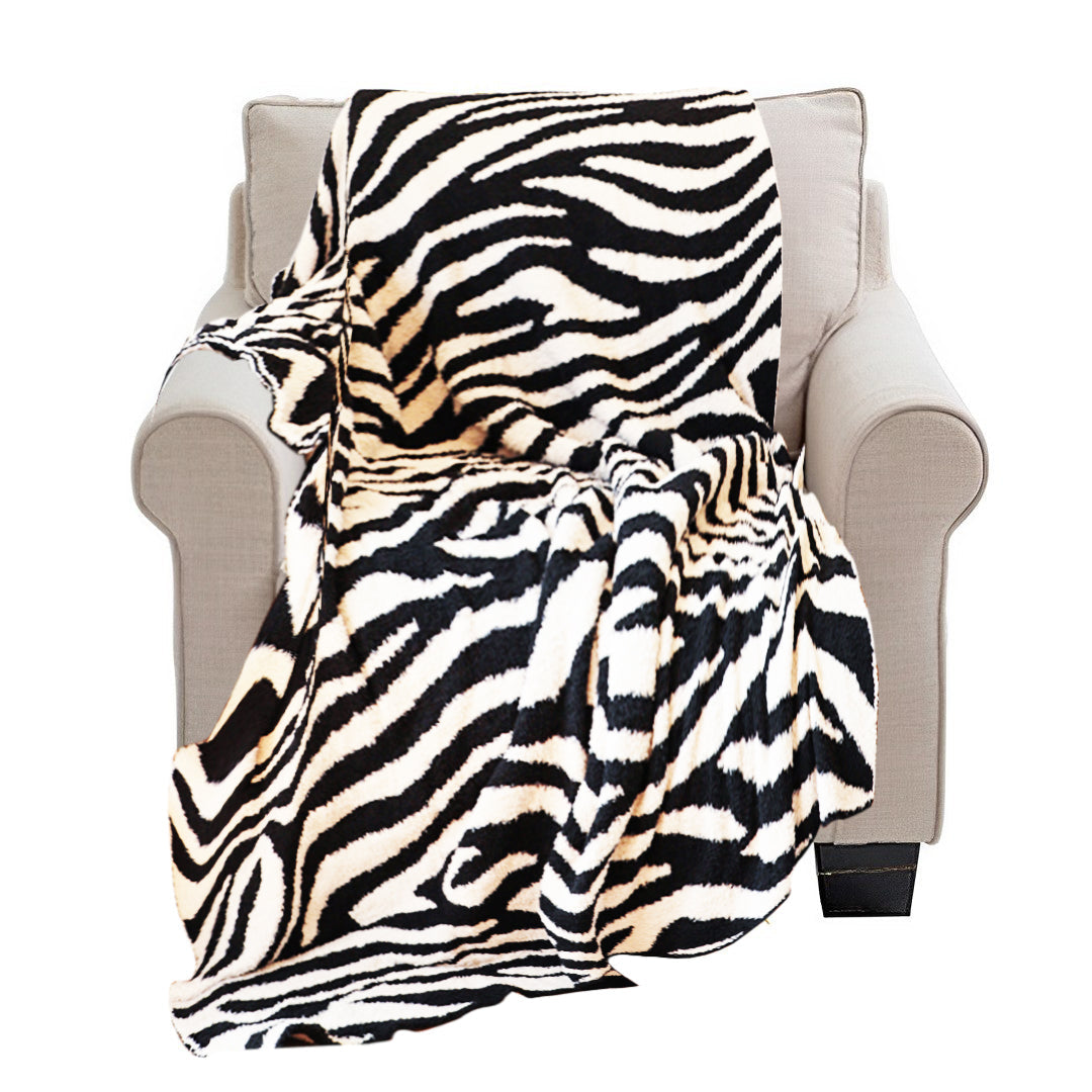 SOGA 130x170cm Throw Blanket Black and White Soft Zebra Print Half Fleece Casual Stylish Cozy $ 111.50