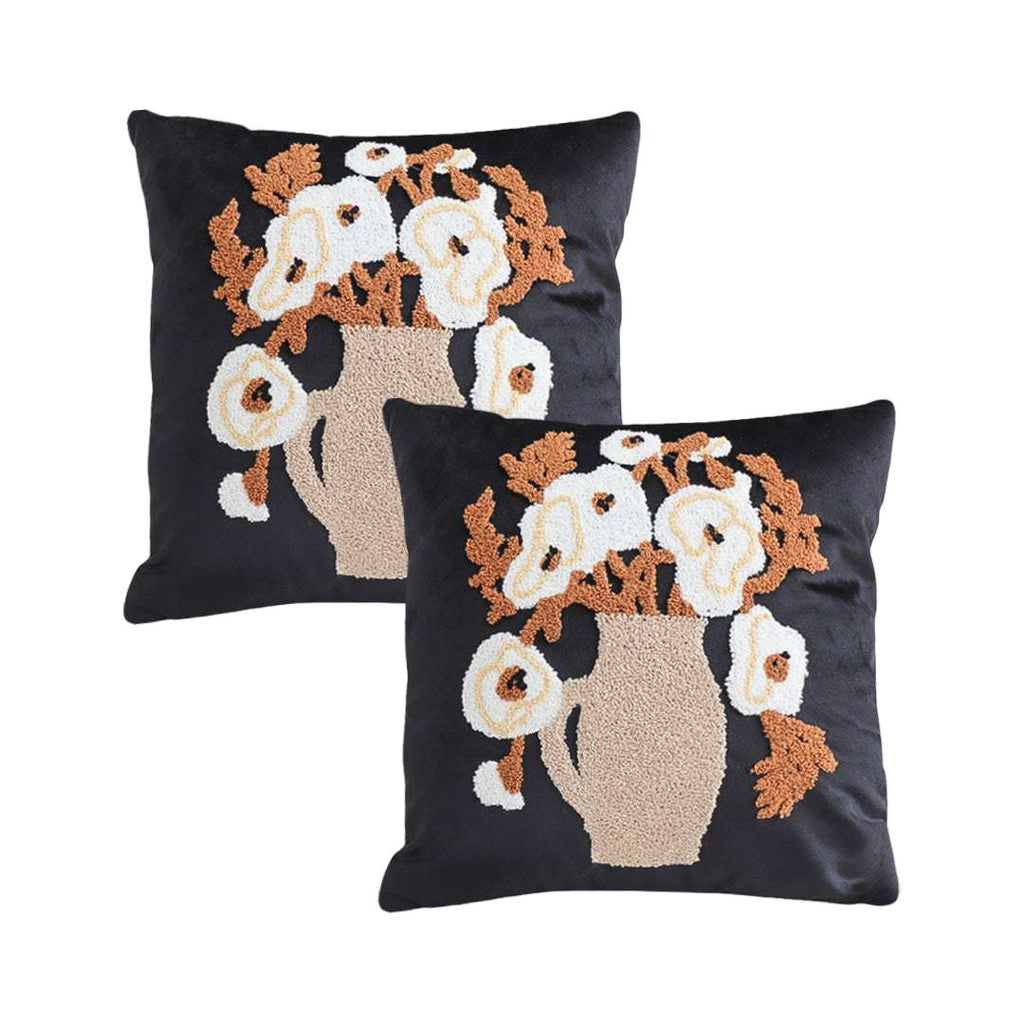 SOGA 2X 45cm Black Brown White Floral Bouquet Embroidered Throw Pillow $ 0