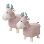 SOGA 2X Pink Children Bench Deer Character Round Ottoman Stool Soft Small Comfy Seat Home Decor $ 65.50