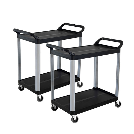 SOGA 2X 2 Tier Food Trolley Portable Kitchen Cart Multifunctional Big Utility Service with wheels 845x430x940mm Black