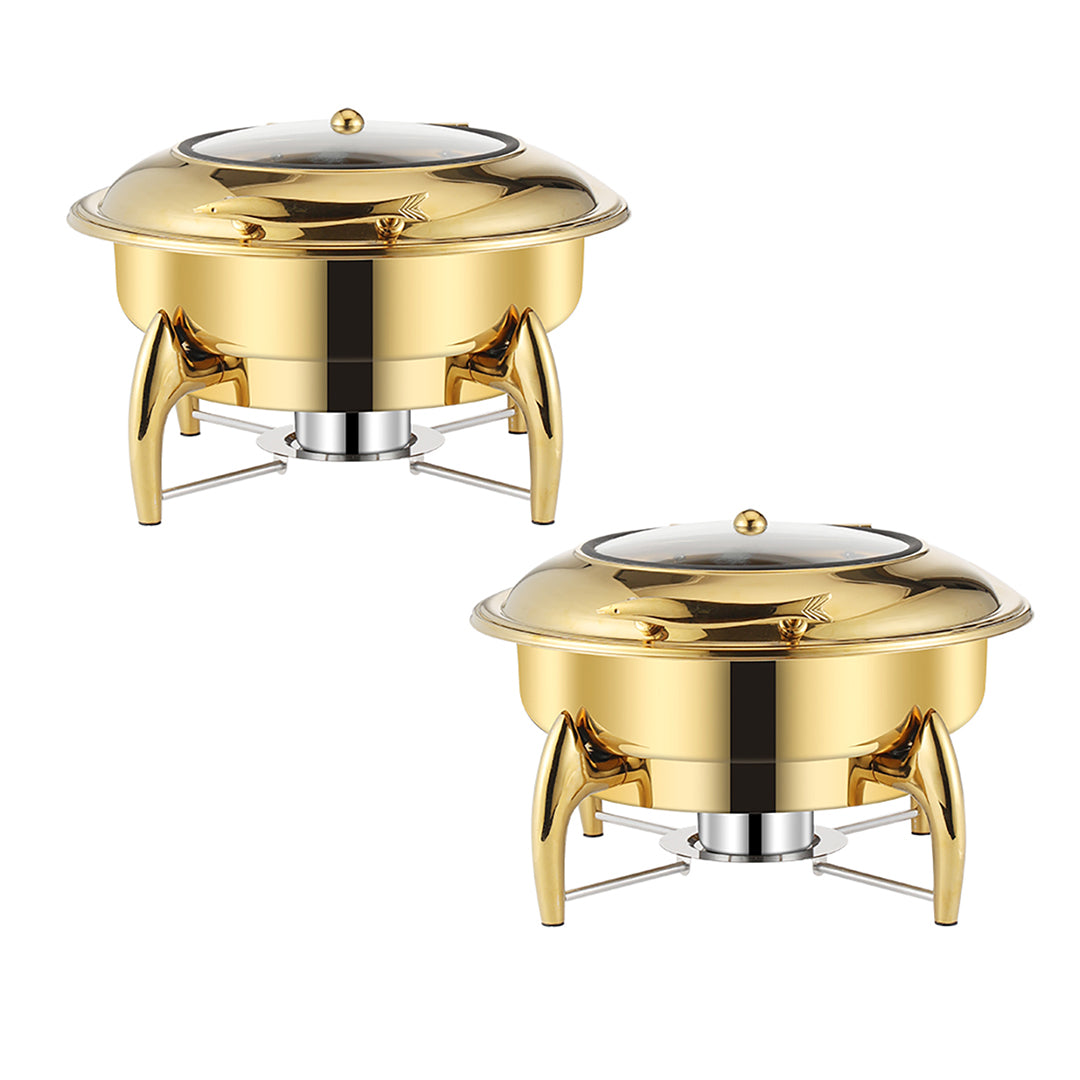 SOGA 2X Gold Plated Stainless Steel Round Chafing Dish Tray Buffet Cater Food Warmer Chafer with Top Lid $ 1034.90
