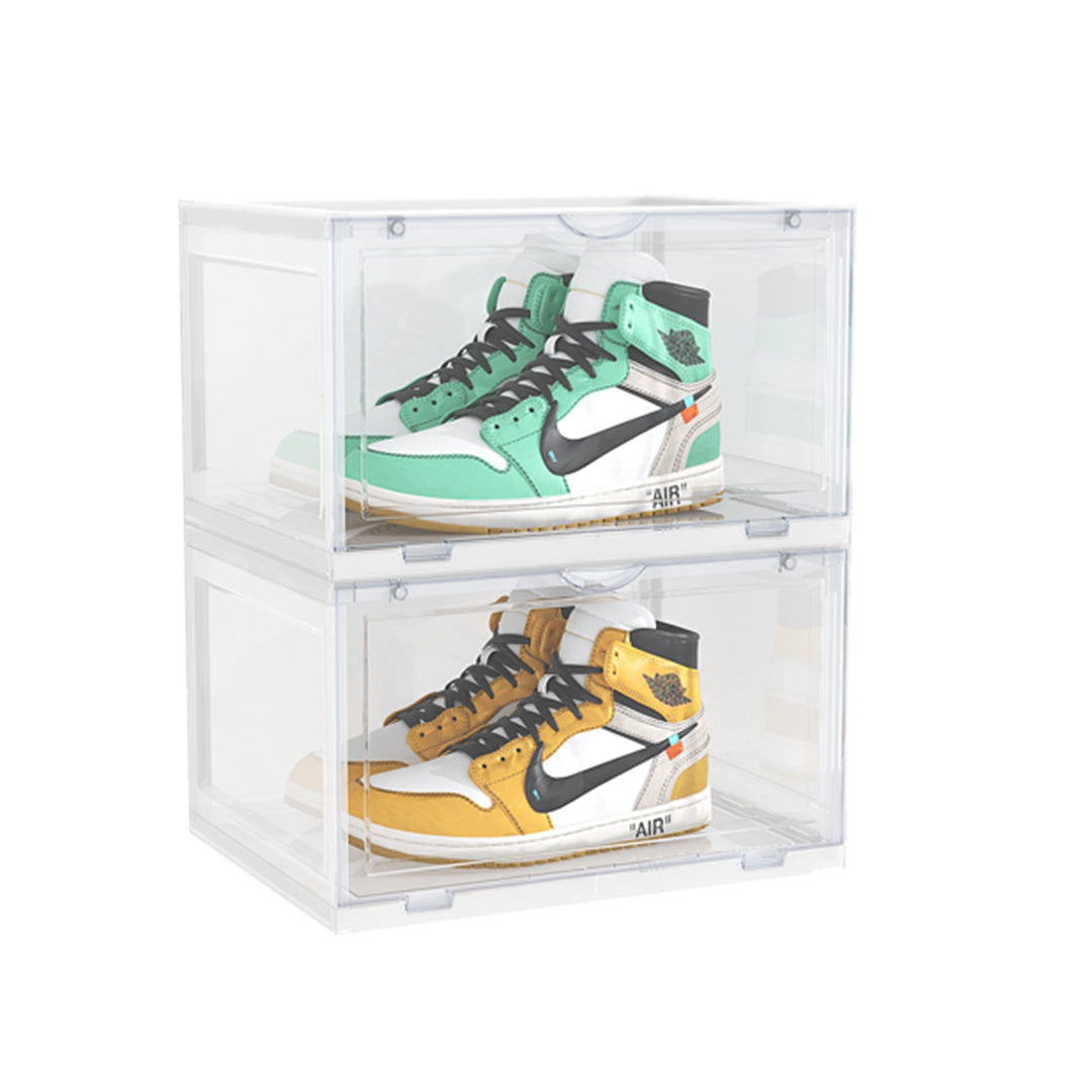 SOGA 2 Tier Transparent Portable Shoe Organiser Sneaker Footwear Folding Plastic Bin Stackable Storage Box with Magnetic Door $ 65.50
