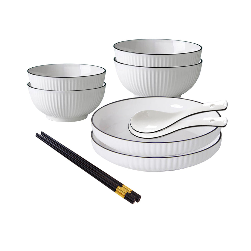 SOGA White Japanese Style Ceramic Dinnerware Crockery Soup Bowl Plate Server Kitchen Home Decor Set of 6 $ 59.90