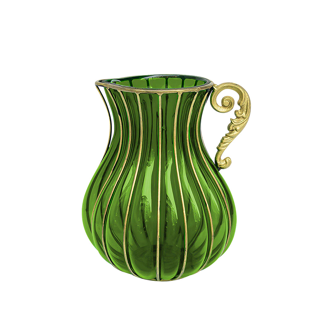 SOGA Green European Colored Glass Home Decor Jar Flower Vase with Metal Handle