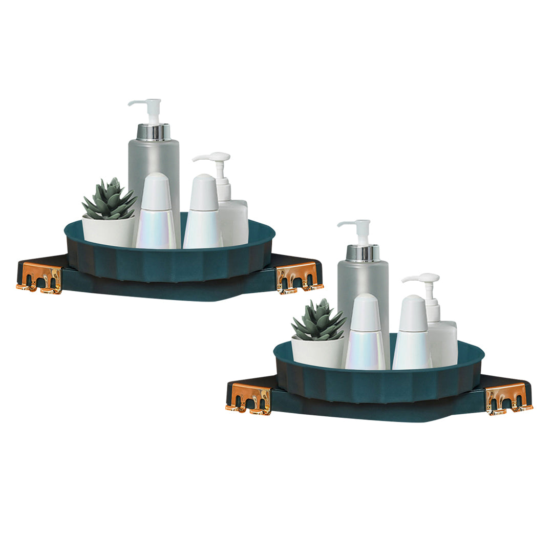 SOGA 2X Green 360 Degree Wall-Mounted Rotating Bathroom Organiser Corner Vanity Rack Toilet Adhesive Storage Shelf $ 65.50