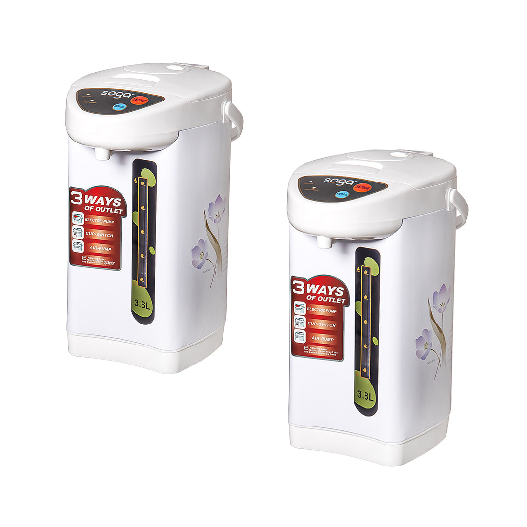 SOGA 2X 3.8L White Plastic Exterior Electric Thermal Pot Dispenser with 3 Dispensing Modes