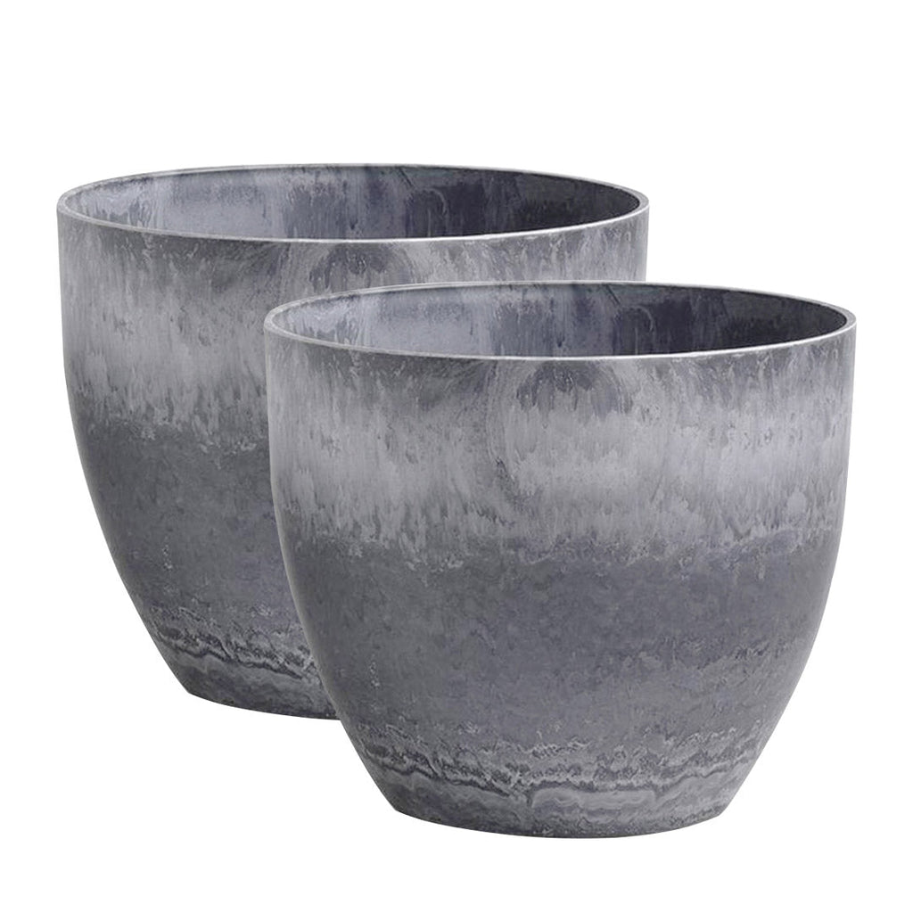 SOGA 2X 32cm Weathered Grey Round Resin Plant Flower Pot in Cement Pattern Planter Cachepot for Indoor Home Office $ 161.90