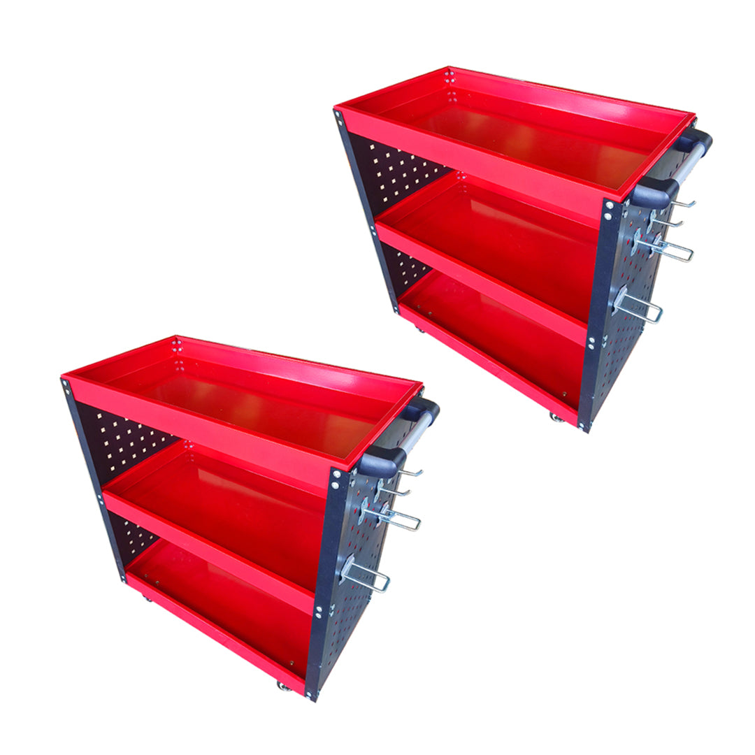 SOGA 2X 3 Tier Tool Storage Cart Portable Service Utility Heavy Duty Mobile Trolley with Hooks Red $ 431.50