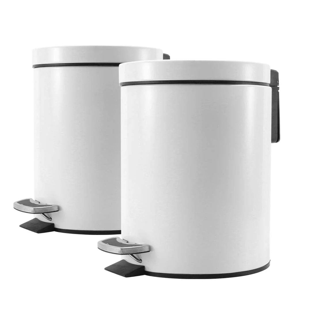 SOGA 2X Foot Pedal Stainless Steel Rubbish Recycling Garbage Waste Trash Bin Round 12L White