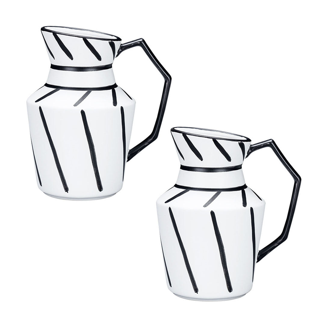 SOGA 2X 23.5x19.5cm Ornament Modern Ceramic Decorative Pitcher Striped Vase with Handle with Geometric Design for Home Décor $ 122.90