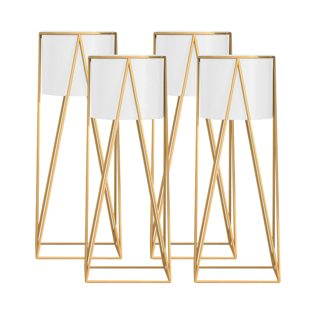 SOGA 4X 50cm Gold Metal Plant Stand with White Flower Pot Holder Corner Shelving Rack Indoor Display $ 253.50