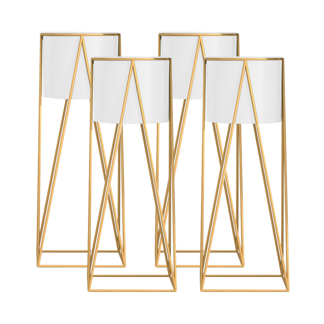 SOGA 4X 50cm Gold Metal Plant Stand with White Flower Pot Holder Corner Shelving Rack Indoor Display $ 253.50