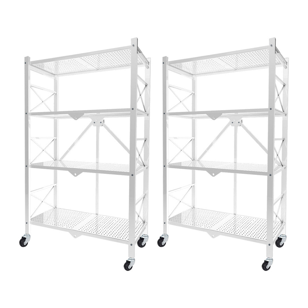 SOGA 2X 4 Tier Steel White Foldable Display Stand Multi-Functional Shelves Storage Organizer with Wheels $ 237.50