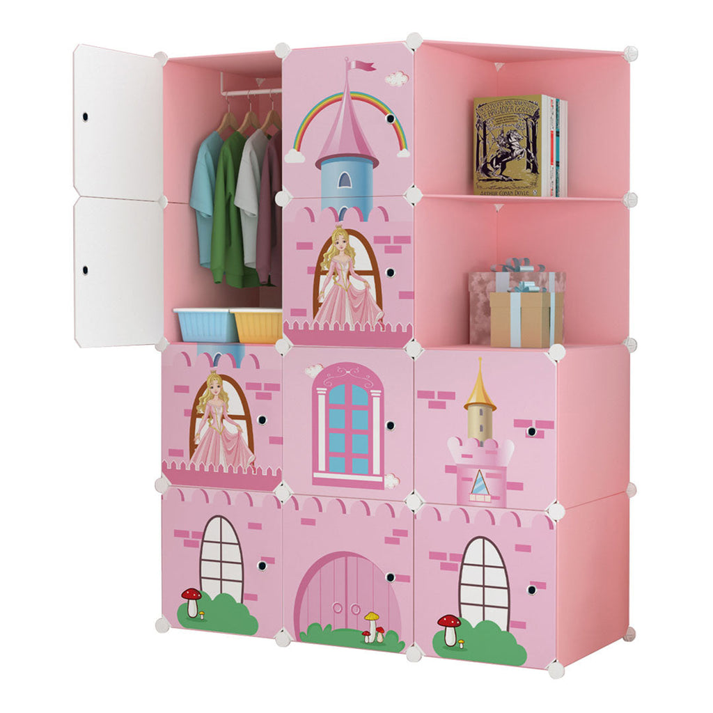 SOGA 10 Cubes Pink Castle Print Portable Wardrobe Divide-Grid Modular Storage Organiser Foldable Closet $ 122.50