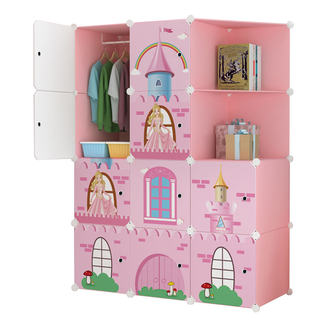 SOGA 10 Cubes Pink Castle Print Portable Wardrobe Divide-Grid Modular Storage Organiser Foldable Closet $ 122.50