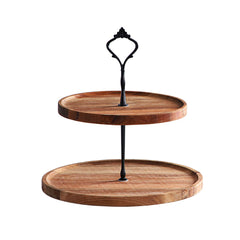 SOGA 20cm 2 Tier Brown Round Wooden Acacia Dessert Tray Cake Snacks Cupcake Stand Buffet Serving Countertop Decor2 Tier $ 55.50