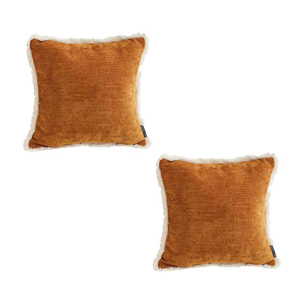 SOGA 2X 45cm Throw Pillow Sunset Orange Chenille Textured with Tassels Stylish Square Cozy Home Decor $ 90.90