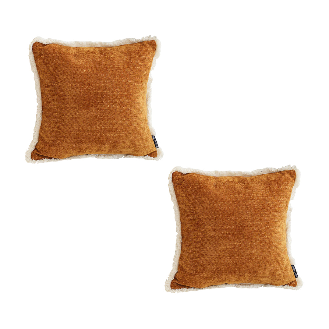 SOGA 2X 45cm Throw Pillow Sunset Orange Chenille Textured with Tassels Stylish Square Cozy Home Decor $ 90.90