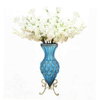 SOGA 67cm Blue Glass Tall Floor Vase with 10pcs White Artificial Fake Flower Set