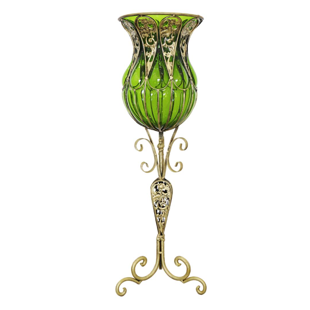 SOGA 85cm Green Glass Floor Vase with Tall Metal Flower Stand $ 422.50