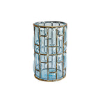 SOGA Blue Colored European Glass Cylinder Flower Vase with Gold Metal Pattern